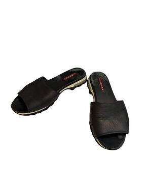 Prada Black Leather Slide Sandals